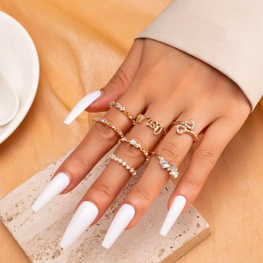 Brand New 7pc Golden Ring Set with Love & Hearts
